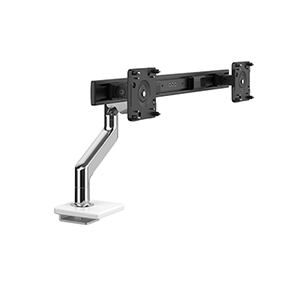 M8.1 Monitor Arm With Black Crossbar,  Sliding Desk Clamp Mount, 25mm, Polished Aluminium with White Trim