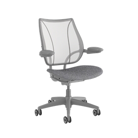 Liberty Task Chair, Pinstripe White Back, Remix 14 Seat. Silver Frame with Silver Trim